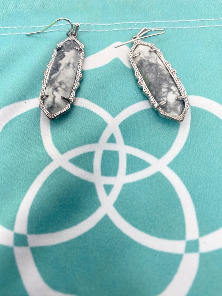 KENDRA SCOTT  White Marble Drop Earrings Silver Tone “Frances” - Image 3 of 4