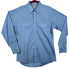 Vintage Sheplers Western Blue Shirt Men's SZ SM 15.5-35 Pearl Snap Long Sleeves