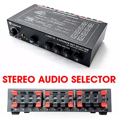 Mini 2-IN-4-OUT Stereo Audio Selector Amplifier Switcher Box Speaker Splitter Gc