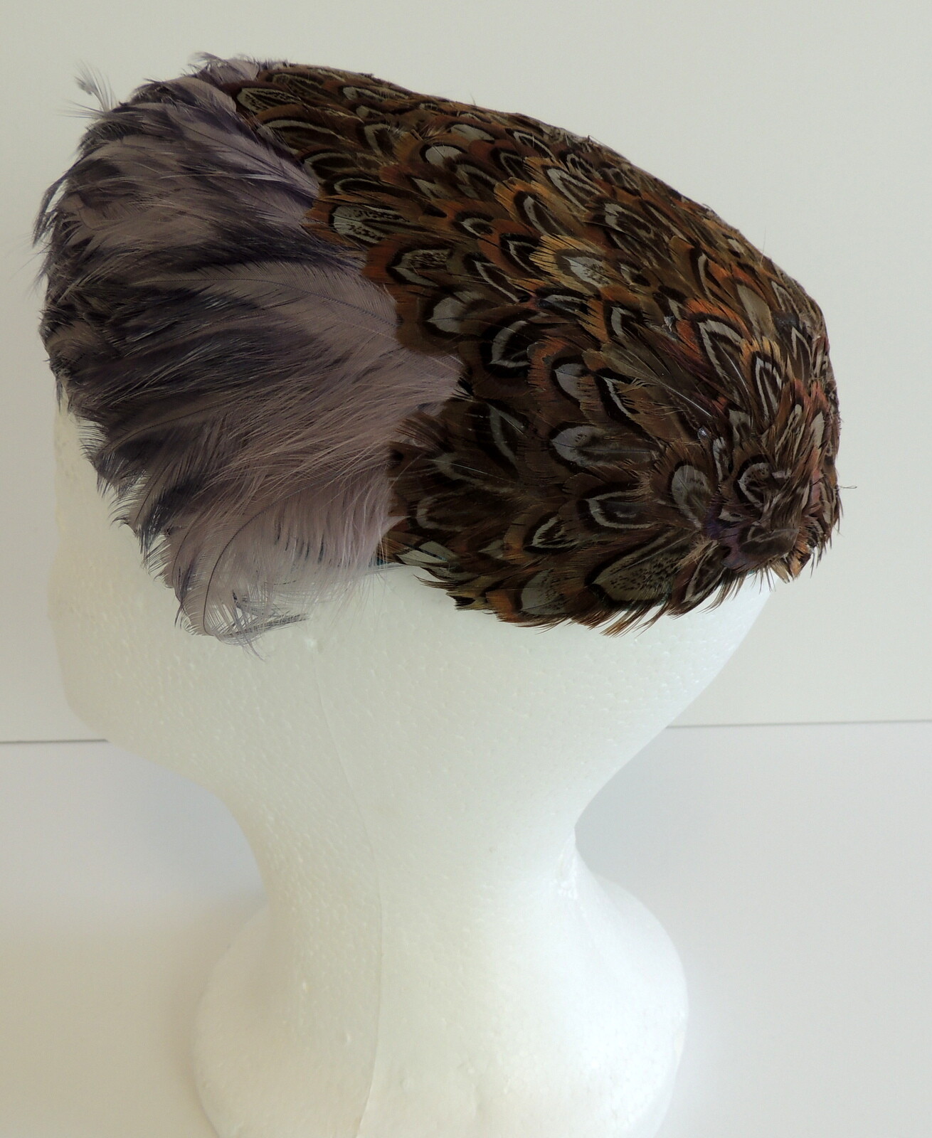 Vintage Gibbe Hat Paris Brown & Purple  Feathered… - image 7