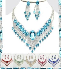 Statement Prom Necklace Bib Fringe Rhinestone Crystal Chain Bridal Post Earrings