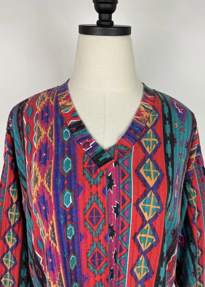 Vintage Southwestern T-Shirt MATERNITY L Colorful Jewel Tone Stripe Western Mom  - Image 3 of 4
