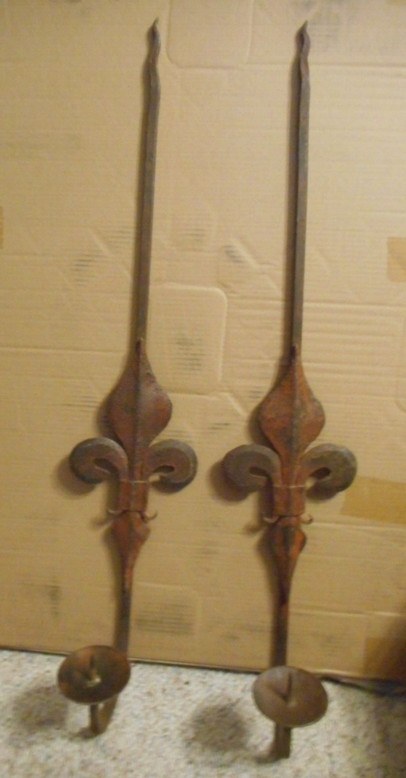 Vintage Hand Forged Pair Large Wall Sconces by Jan Barboglio 35" H Candleholder