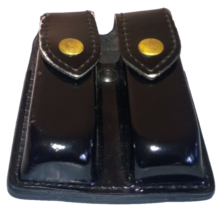 Safariland  Black Double Mag Pouch Hi-Gloss w/Brass Snap For Glock 19 23-image