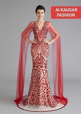 Sexy Red Long Sleeves Sequin Mermaid Evening Dress 2024 for Women