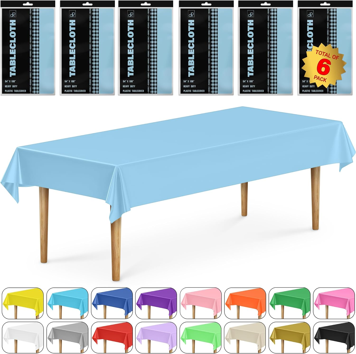 6 Pack Rectangular Tablecloths Bpa-Free Plastic, 54 X 108 Inch, Dining Table Cov