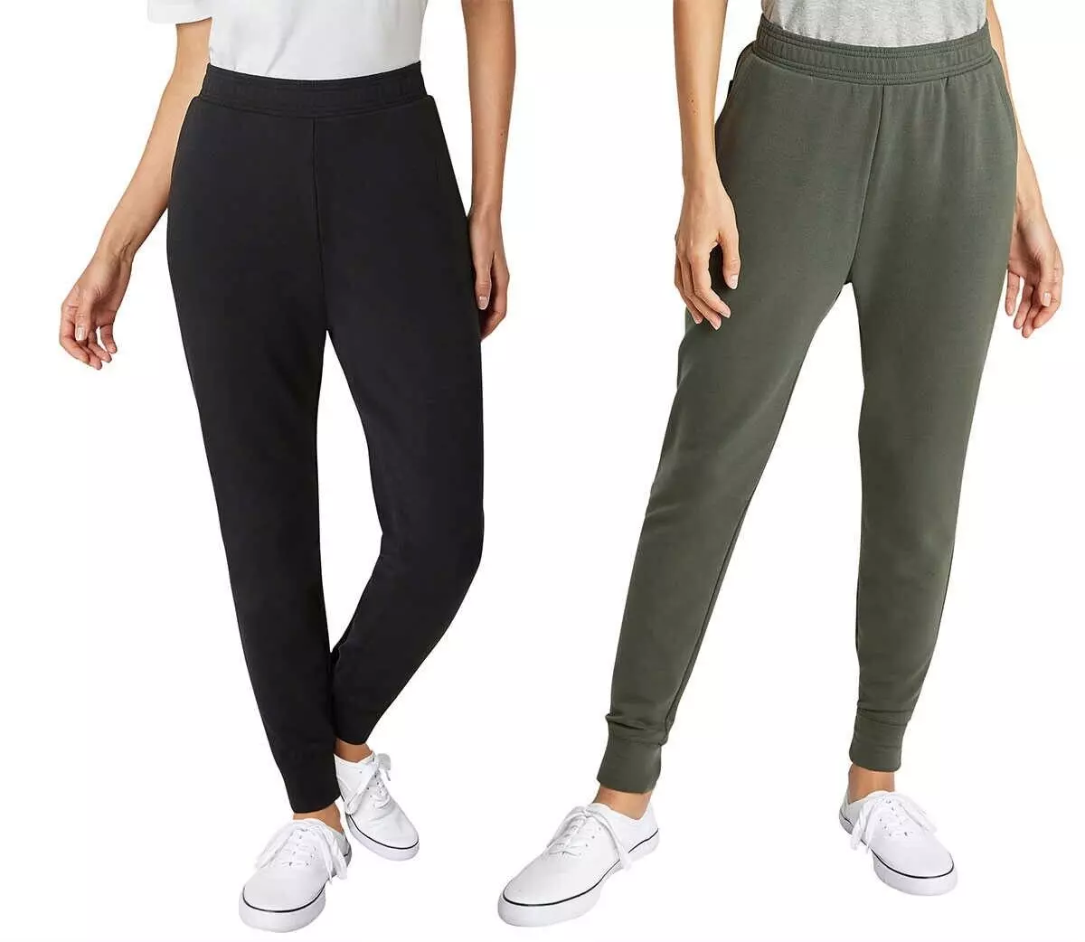 Eddie Bauer Ladies' Size 2X Fleece Lined Jogger Pants 2-Pack, Black/Green  NEW