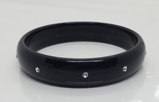 Vintage Rhinestone Studded Bracelet Plastic Lucite Multistone Black Bangle