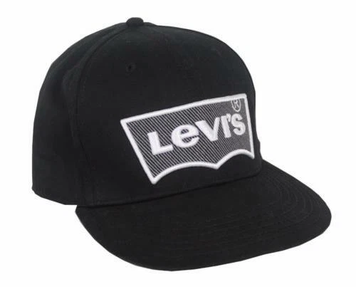 NUEVO LEVI'S HOMBRE ALA PLANA CON BORDADO BÉISBOL BROCHE TRASERO GORRA SOMBRERO NEGRO/GRIS Foto 2 de 4