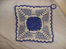 NEW CROCHETED PURPLE ROSE HOT PAD TRIVET 11" HANDY 2 HANG MADE IN USA