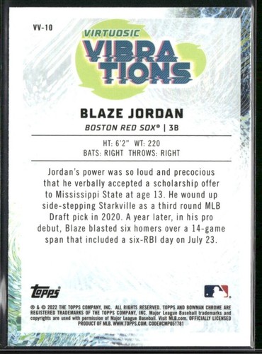 2022 Bowman #VV-10 Blaze Jordan Virtuosic Vibrations - Picture 2 of 2