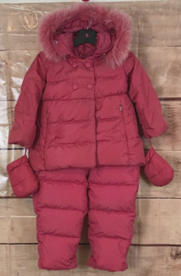 ADD Baby Girl 24M Coral Pink Set Jacket Mittens Romper Pants Quilted Zip Hoodie