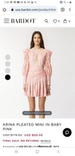 Bardot KORINA PLEATED MINI dress BABY PINK SIZE S. Nwt