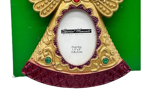 New Vtg Christmas Ornament Angel Holiday Metal Rhinestone Picture Frame NOS - Picture 3 of 5