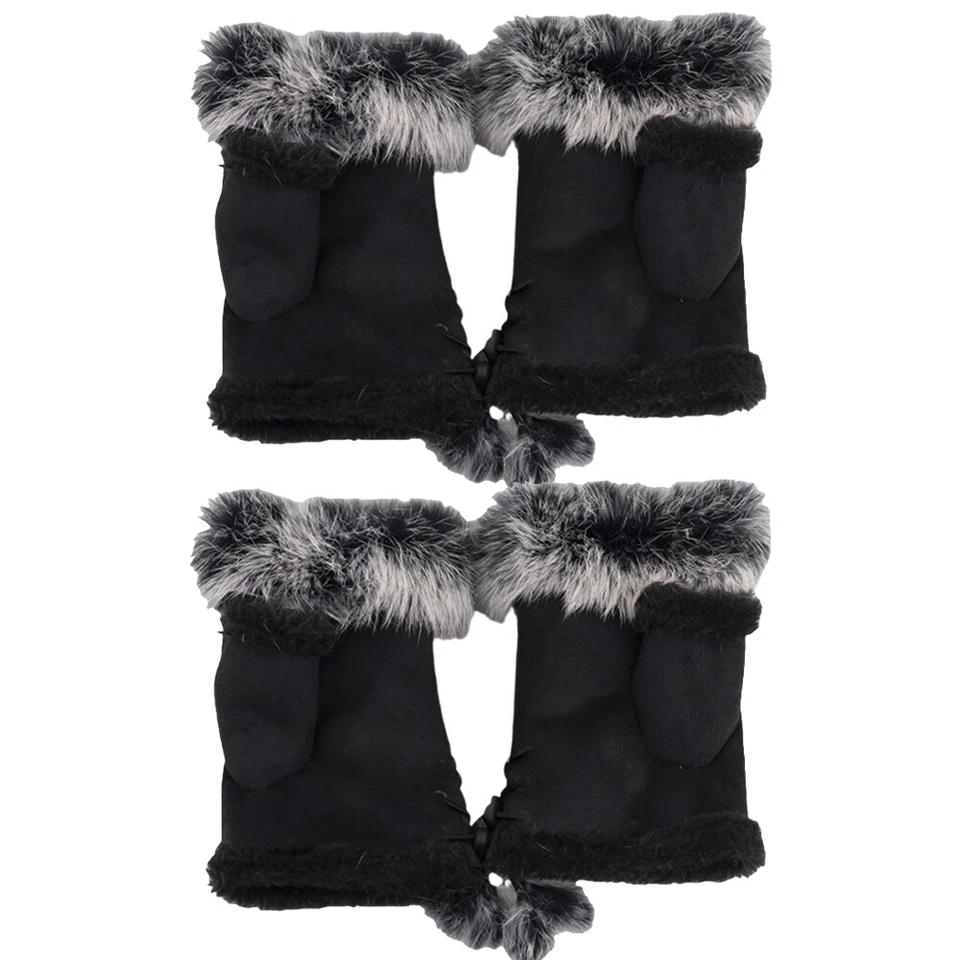 Guantes sin dedos calentador de invierno para mujer 4 piezas imitación piel de conejo muñeca manopla lisa B Foto 2 de 4