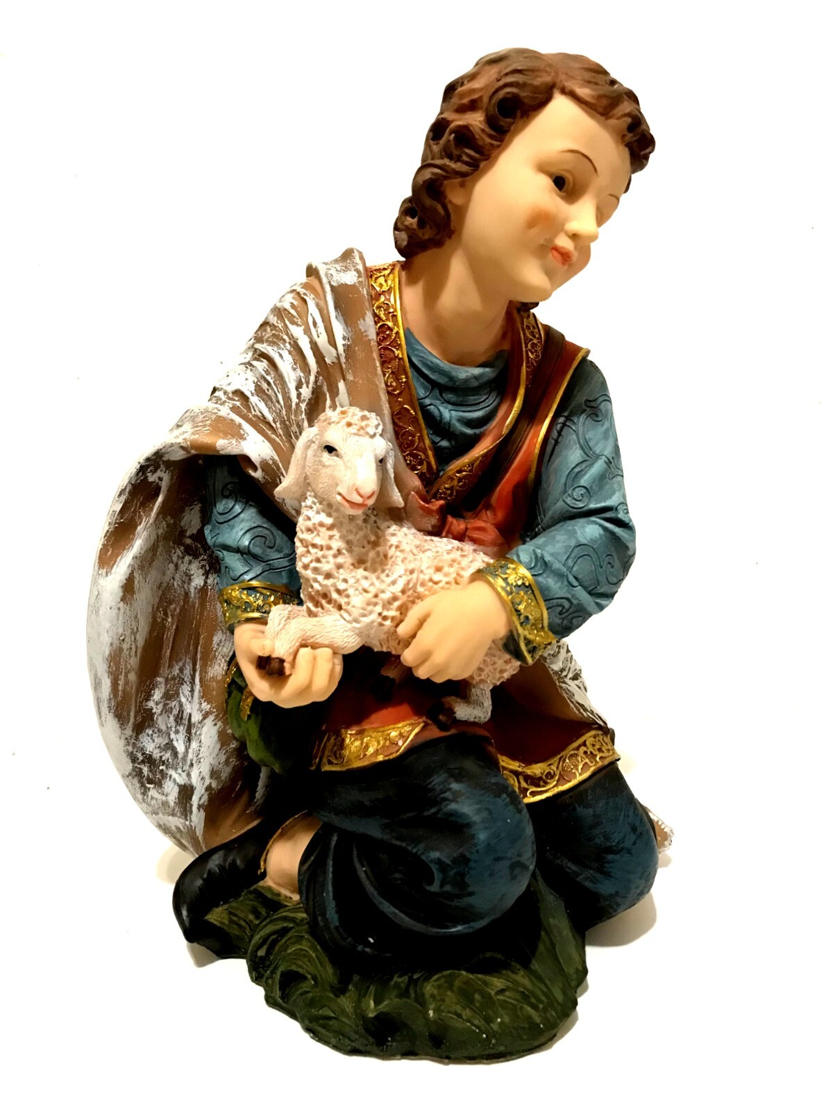 NEW Nativity Kneeling Shepherd Boy with Lamb Sheep Christmas Decor, 13 ...