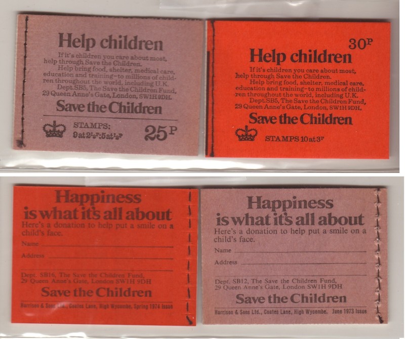 UK Royal Mail QEII 25p & 30p Help Children stitched booklets from 1973-1974