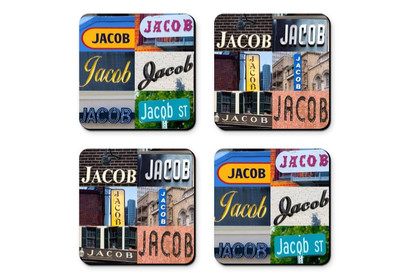 Personalized Coasters featuring the name JACOB in photos of signs - Set of 4 