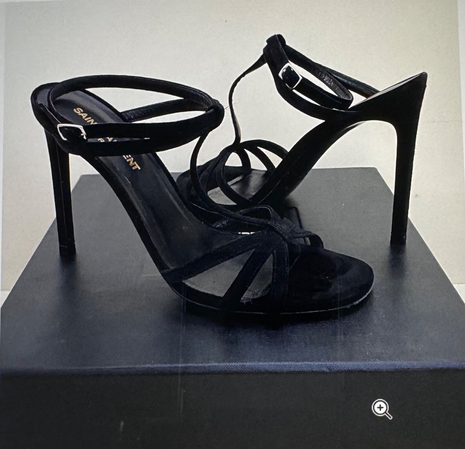 Sandalo Saint Laurent ""Jane"" cinturino a T tacco nero pelle scamosciata donna taglia 7