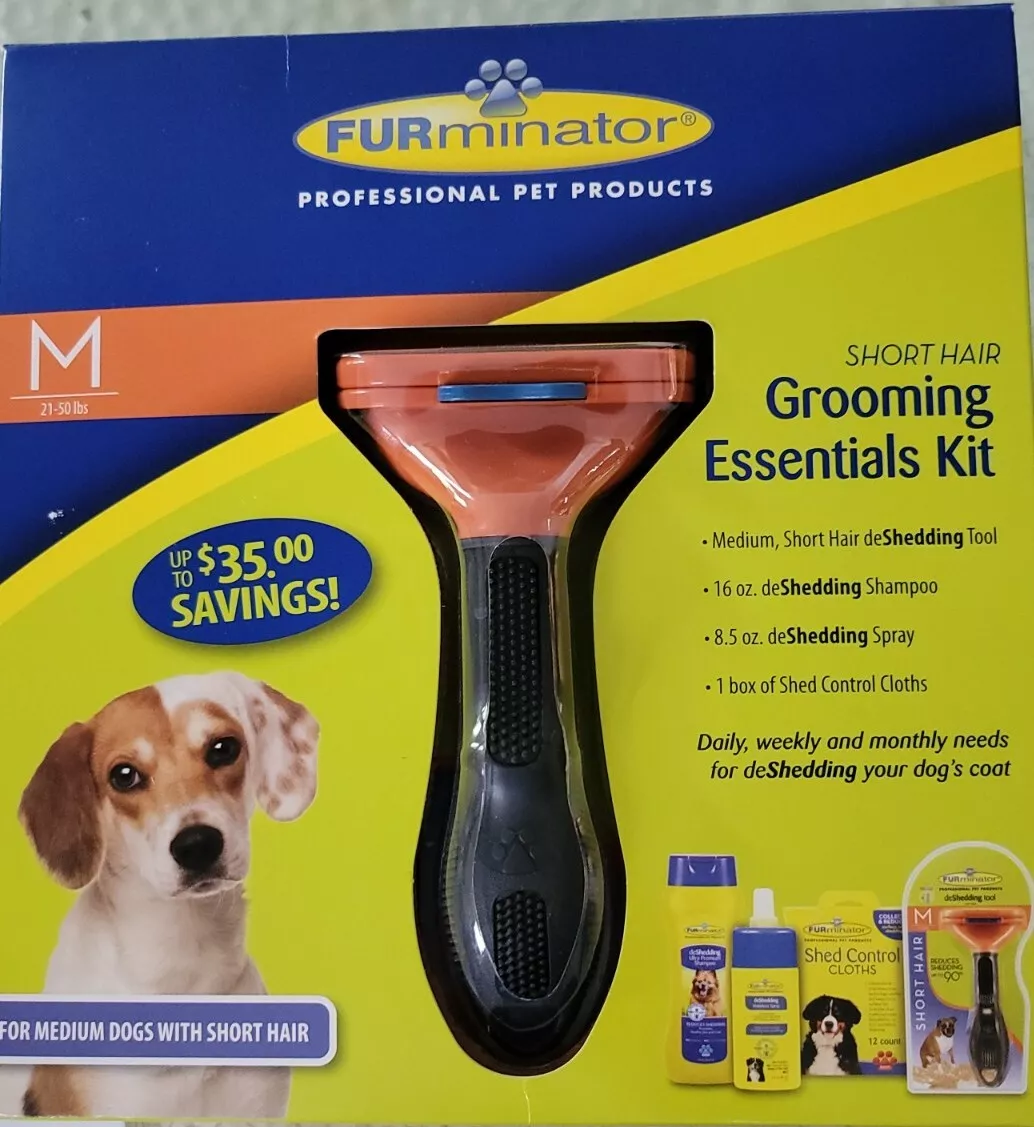 Furminator Medium Short Hair Grooming Kit deShedding Shampoo Cloths Spray