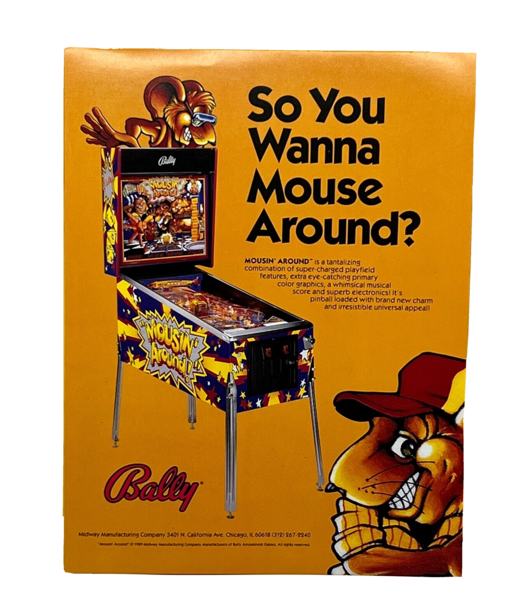 Bally Mousin Around Pinball Flyer Original 80s Promo Retro