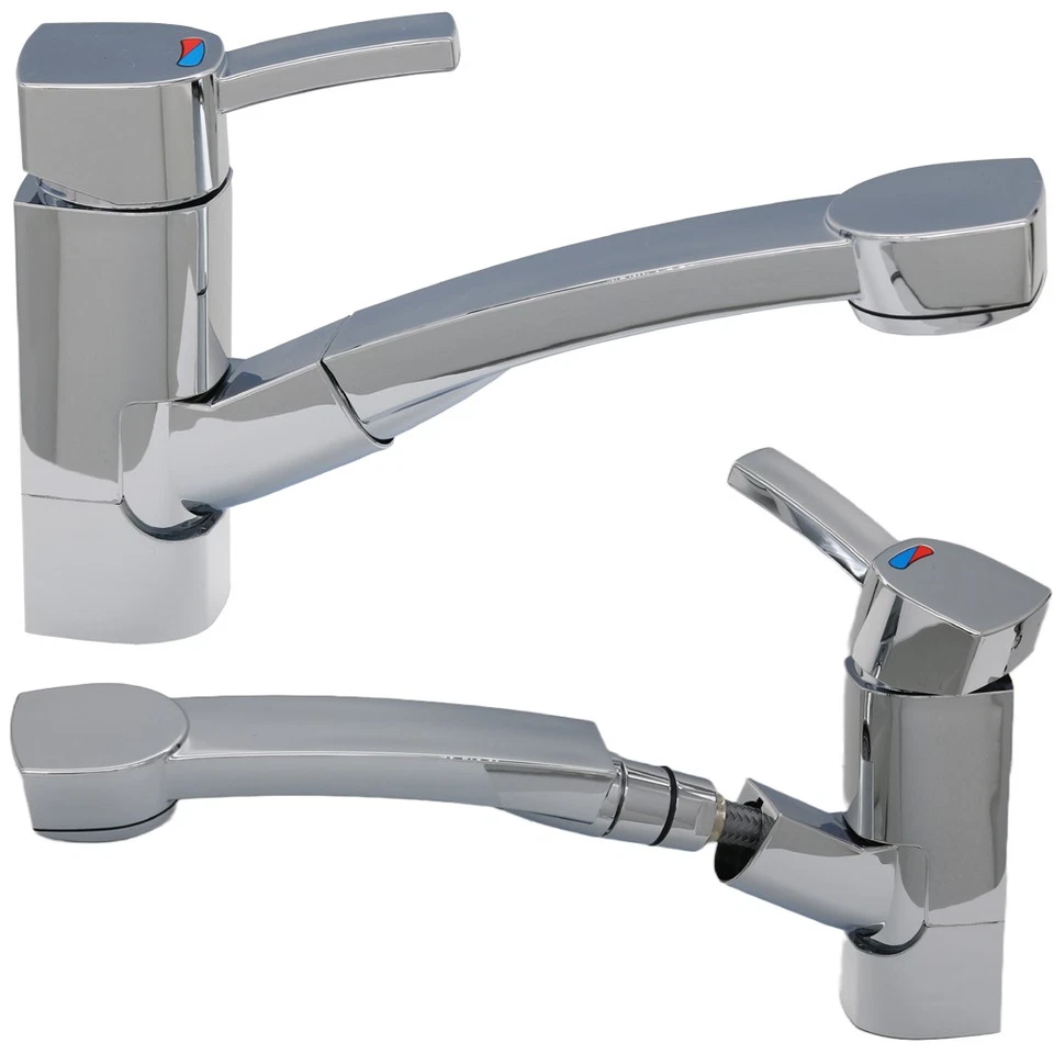 Wasserhahn Einhebelmischer Capri mit ausziehbarer Dusche + Schalter chrom - Bild 1 von 4