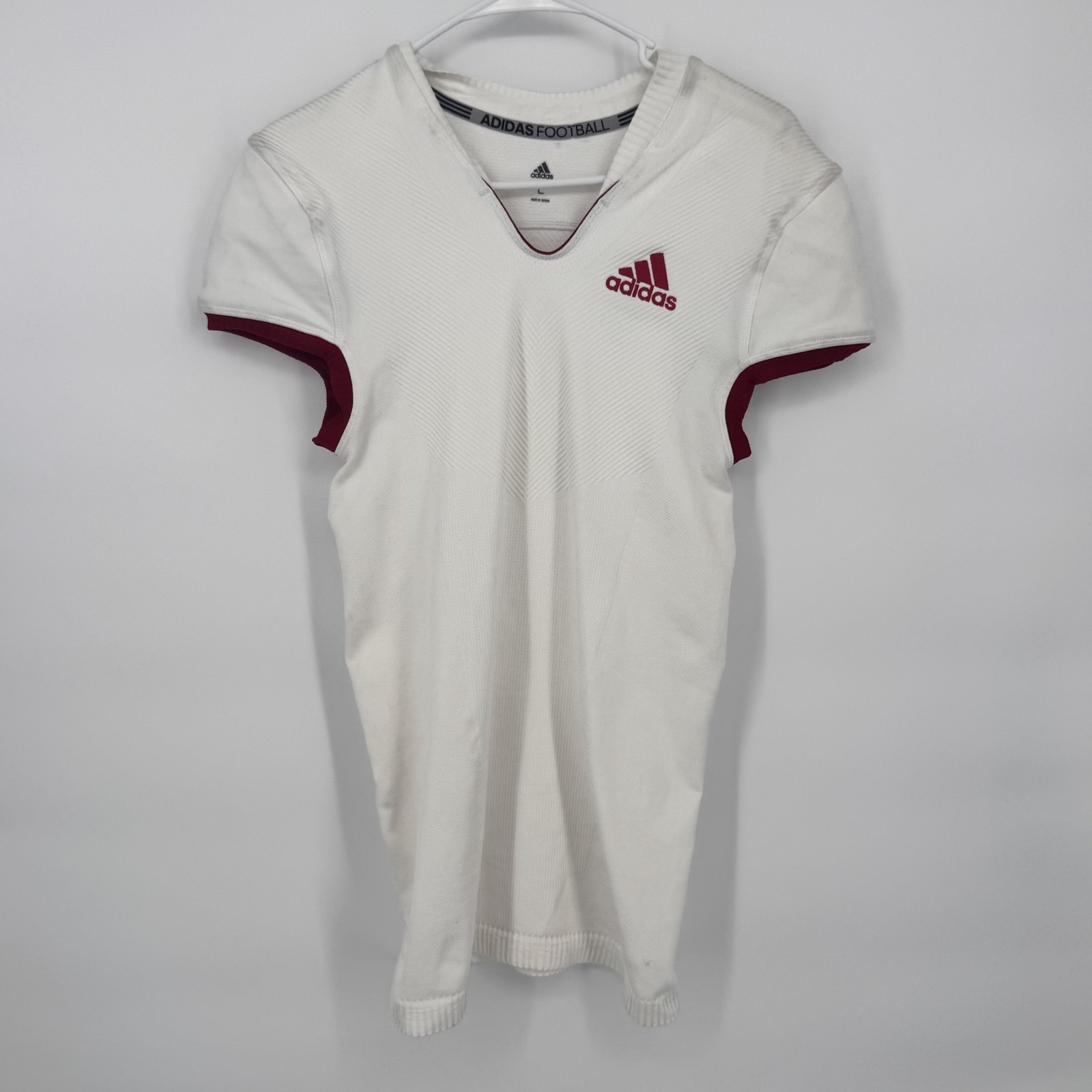 Adidas Football Shirt Mens Large White Compression Jersey V Neck Short Sleeve