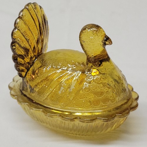 Vtg Amber Colored Glass Turkey Nest Trinket Candy Dish 4.5” X 3.5” Thanksgiving - Picture 3 of 9