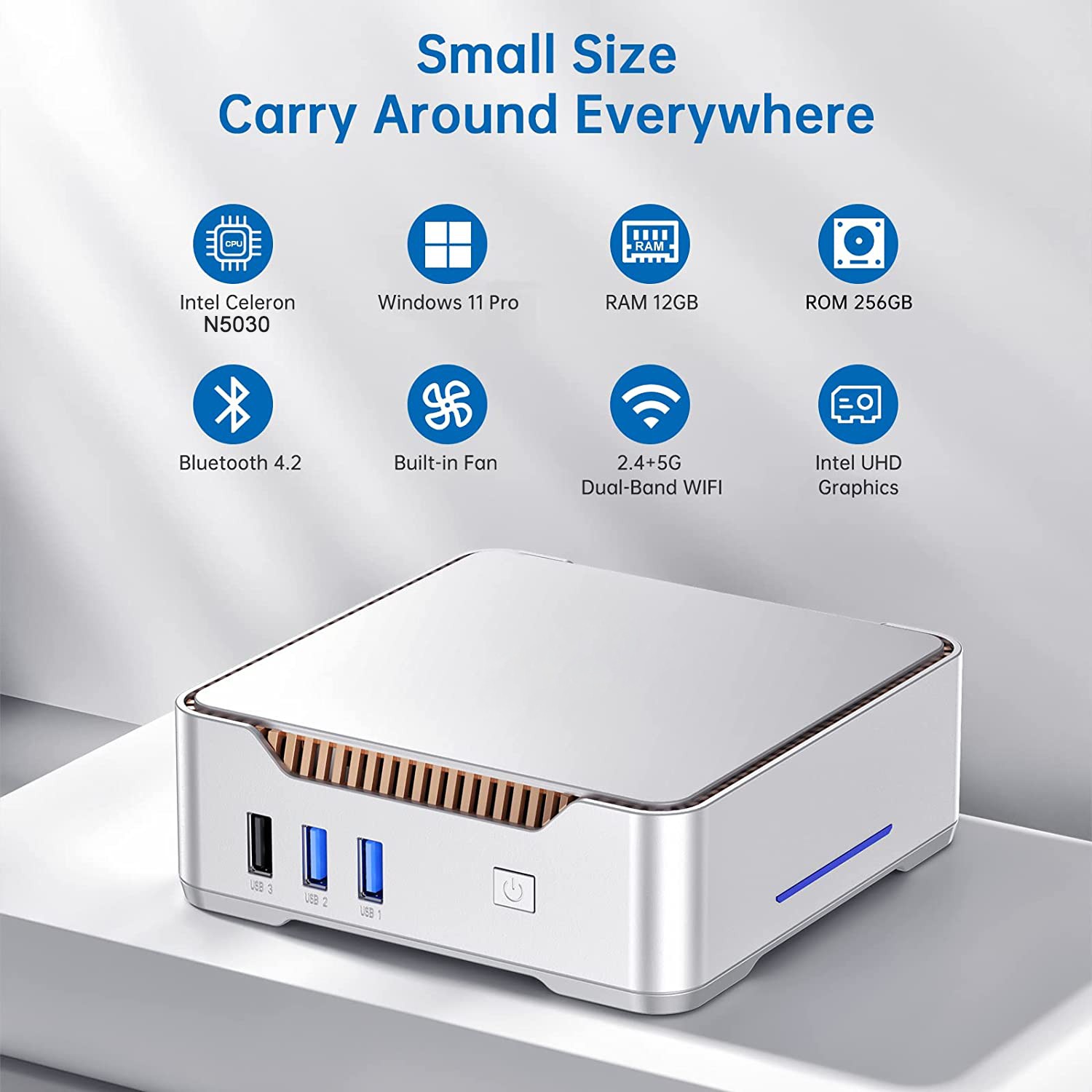 KAMRUI GK3PLUS 4K Mini PC Computer, Intel N5030(Up to 3.1GHz) 12GB RAM 256GB SSD