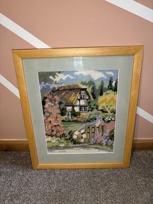 Vintage gerahmter englischer Landhaus Garten Nadelspitze Wandteppich Galerie Wand