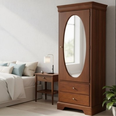 Young America Stanley Wood Wardrobe w/ Mirror Brown
