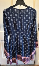 Peasant boho Dress, Altar’d State Small Blue Flare Bell Sleeve sundress