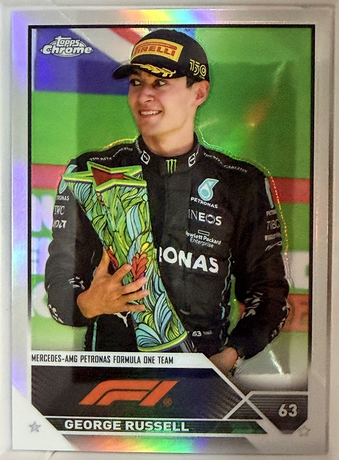 2023 Topps Chrome Formula 1 13 George Russell Celebrations Image Variation