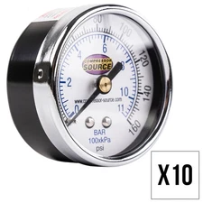 0-160 PSI Air Pressure Gauge 1/4" NPT Center Back Mount CBM 2" Face 10 Pack Lot