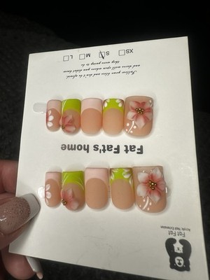 Fat Fat Duck shaped Press-On Nails Pink Matte w/  3D Flower Size Small Frenchies