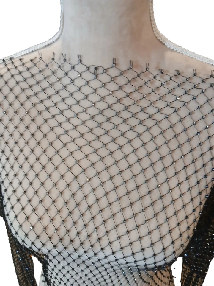 Camiseta manga longa rede de pesca strass média elástica gótica emo malha vamp escura - Imagem 2 de 4