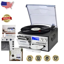 Deluxe 9-in-1 Record Player: Vinyl to MP3, Bluetooth, Dual Speakers, Retro