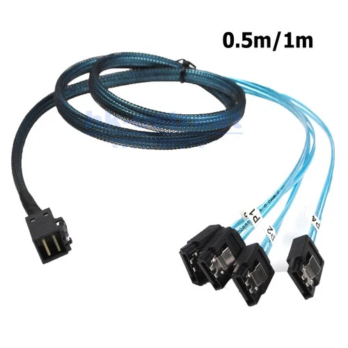 Internal HDD Mini SAS Cable SFF-8643 To 4 SATA Connect to Hard Drive 0.5 or 1M