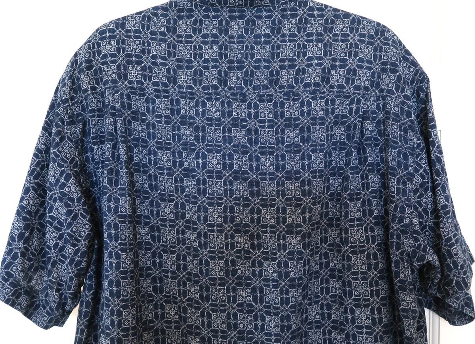 Camisa Brandini Hombre Grande 100% Seda Azul Blanco Abotonada Patrón Geométrico Foto 4 de 4