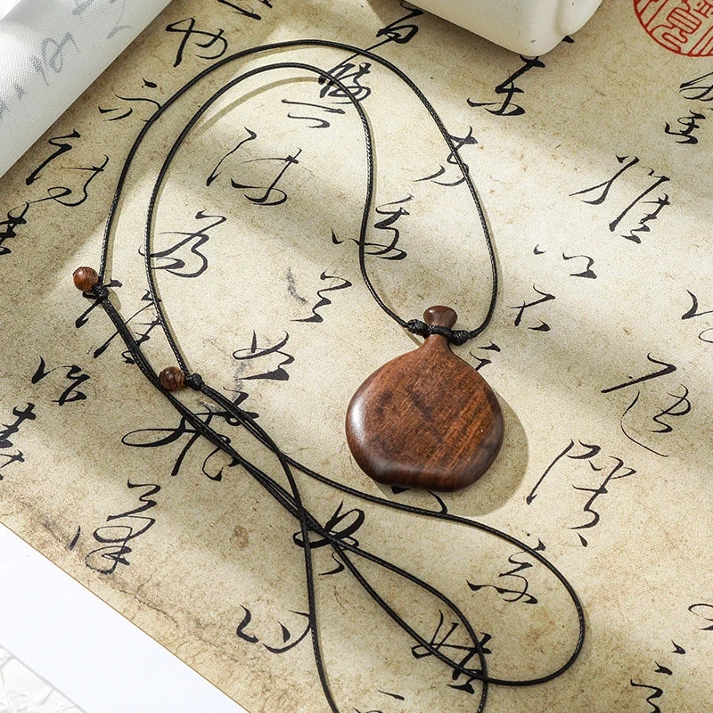 Vintage Holz Flagon Anhänger Kette Unisex Lang Art Mode Schmuck - Bild 3 von 4