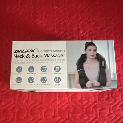 AMZPONY Cordless Heated Shiatsu Massager for Neck, Back, Shoulder, Legs, Black