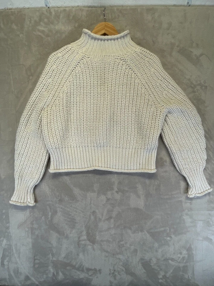 H&M Chunky Knit Crop Sweater Women's Size M Ivory Mock Neck Long Sleeve - Image 2 of 4