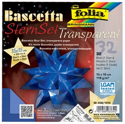 folia Faltblätter Bascetta-Stern blau-transparent 115 g/qm 150 x 150 mm 32 Blatt