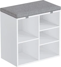 Small Shoe Bench, Adjustable Heights Shoe Rack Bench with Cushion, 5 Compartment