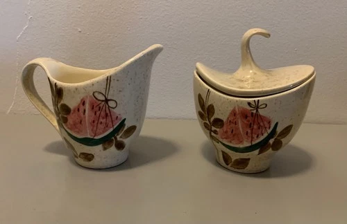 Red Wing Pottery Tampico Pattern SUGAR BOWL & CREAMER - NR!
