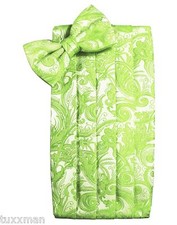 NEW Men's Cardi Lime Paisley Tuxedo Tux Cummerbund Bow tie Hankie.TUXXMAN