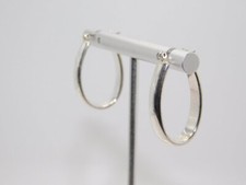 J176-VINTAGE PIERCED EARRINGS SILVER TONE OVAL SHAPED HOOPS 3/4" X 1"