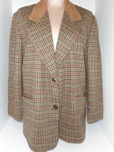 Vintage International Scene Wool Plaid Suede Collar Blazer Vintage International Scene Wool Plaid Suede Collar Blazer