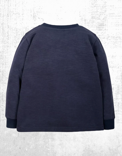 Ex Frugi Boy's LS Embroidered Louis T-shirt/Sweatshirt, Indigo/ Rainbow (Defect) - Picture 3 of 5