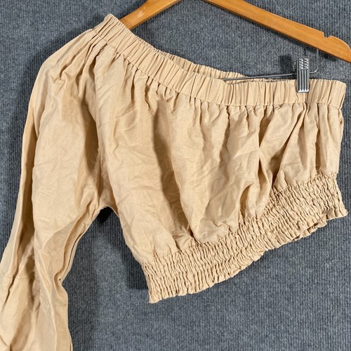 Daisy Says Shirt Womens 8 Beige Blouse Top Linen Coastal Festival Cropped 7O - Picture 12 of 12